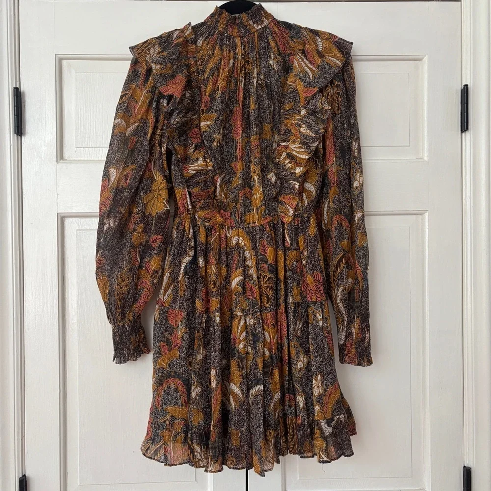 Ulla Johnson Vienne Bird of Paradise Mini Dress in Amber Size 2 Ruffle High Neck